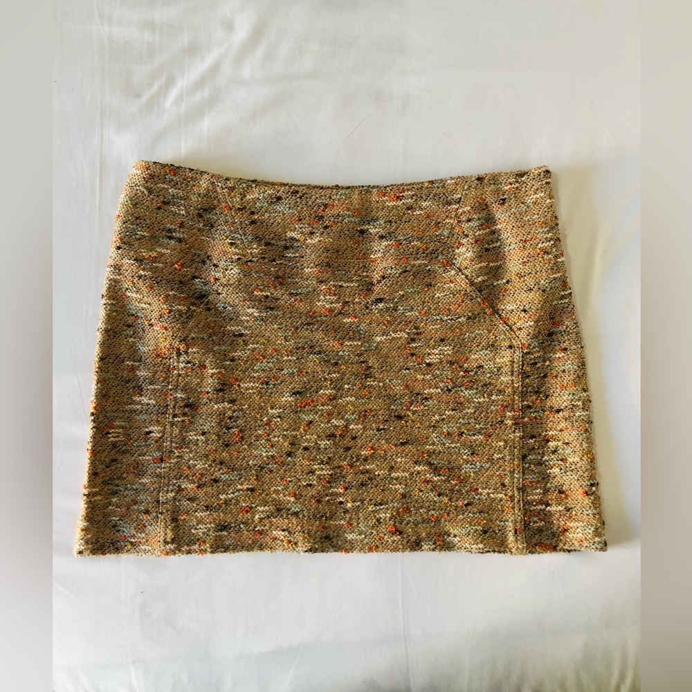 Diane Von Furstenberg Tweed Mini Skirt in Tan with Orange Flecks